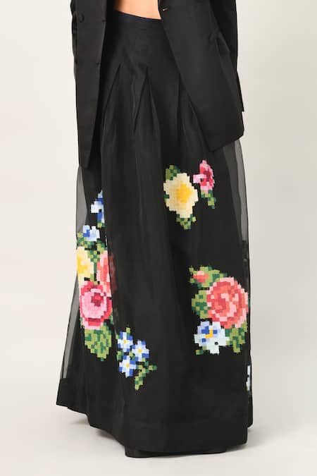 Shop_Payal Pratap_Black Silk Organza Embroidery Gertrude Digital Skirt _Online_at_Aza_Fashions