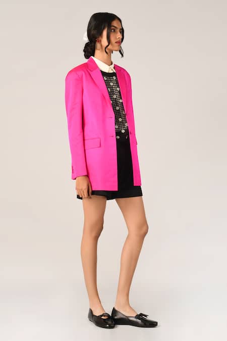 Buy_Payal Pratap_Fuchsia Satin Collared Brunonii Jacket _Online_at_Aza_Fashions