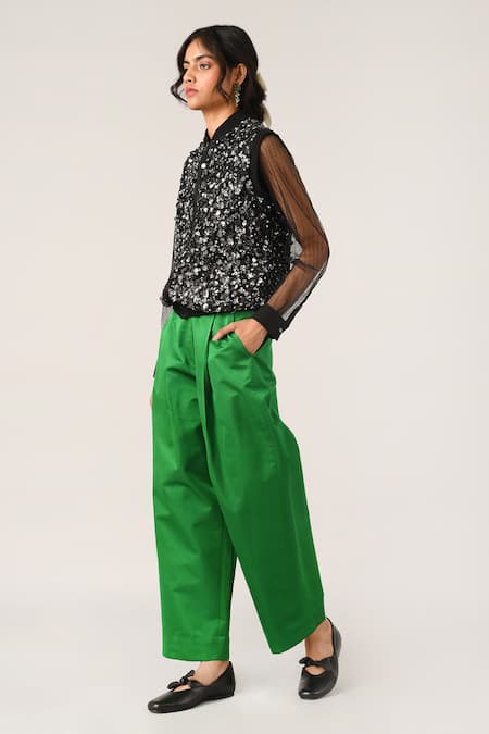 Payal Pratap_Black Sequins High Neck Bonica Gilet Jacket _Online_at_Aza_Fashions