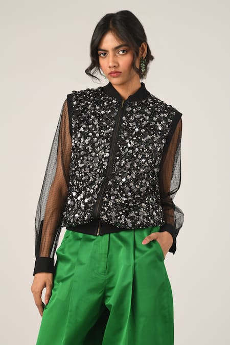 Buy_Payal Pratap_Green Satin Andra Straight Pleated Pant _Online_at_Aza_Fashions