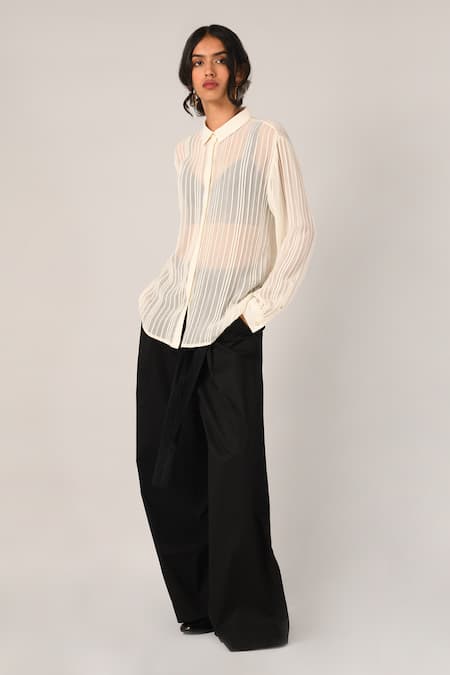 Buy_Payal Pratap_Ivory Viscose Georgette Collared Pinetorum Pleated Shirt _Online_at_Aza_Fashions