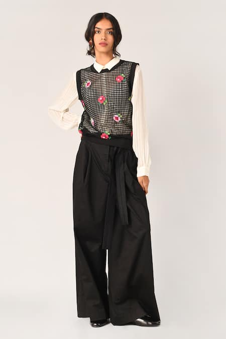 Buy_Payal Pratap_Black Polyester Embroidery Round Neck Teplitz Net Cardigan Top _Online_at_Aza_Fashions