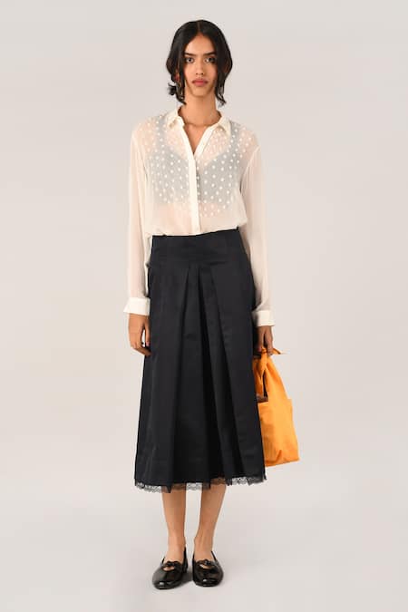 Payal Pratap_White Georgette Embroidery Collared, V-neck Sombreuil Yoke Shirt _Online_at_Aza_Fashions