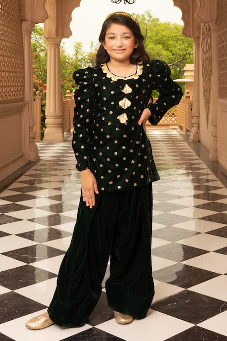 Fayon Kids Velvet Embroidered Kurta & Salwar Set 