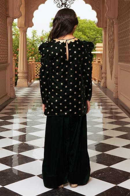 Fayon Kids Velvet Embroidered Kurta & Salwar Set 