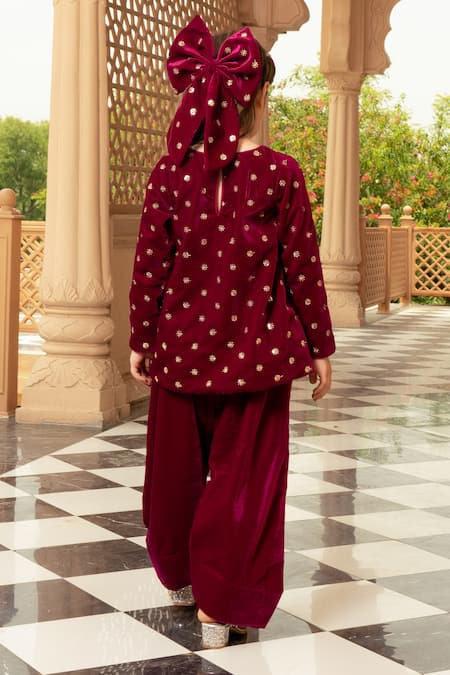 Fayon Kids Velvet Floral Motif Kurta & Salwar Set 