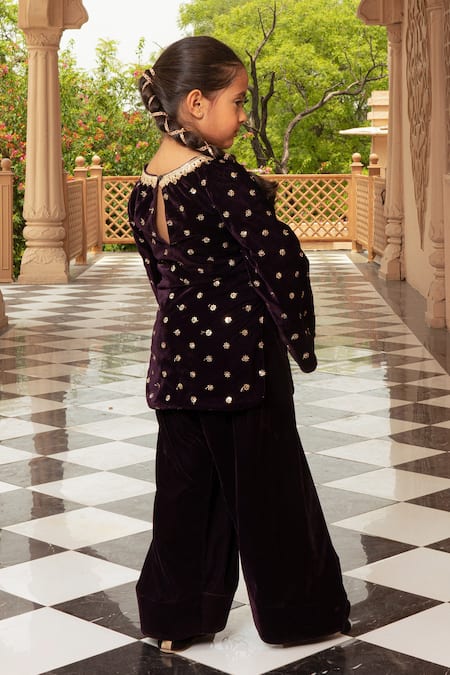 Fayon Kids Velvet Embroidered Kurta & Salwar Set 