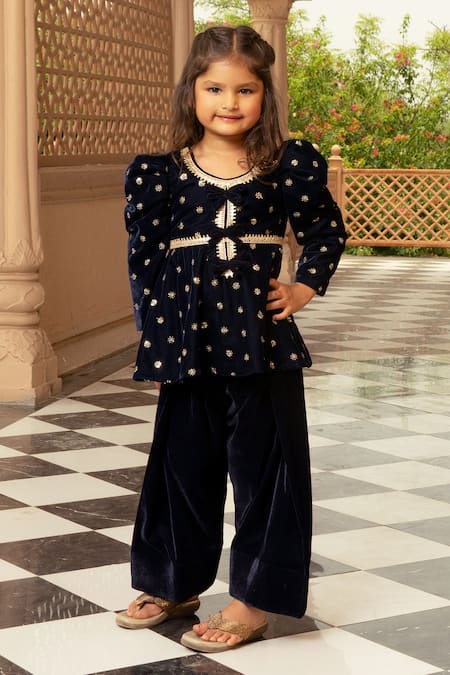 Fayon Kids Velvet Embroidered Kurta & Salwar Set 