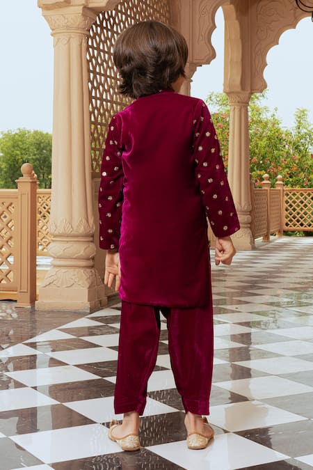 Fayon Kids Velvet Embroidered Kurta & Salwar Set 