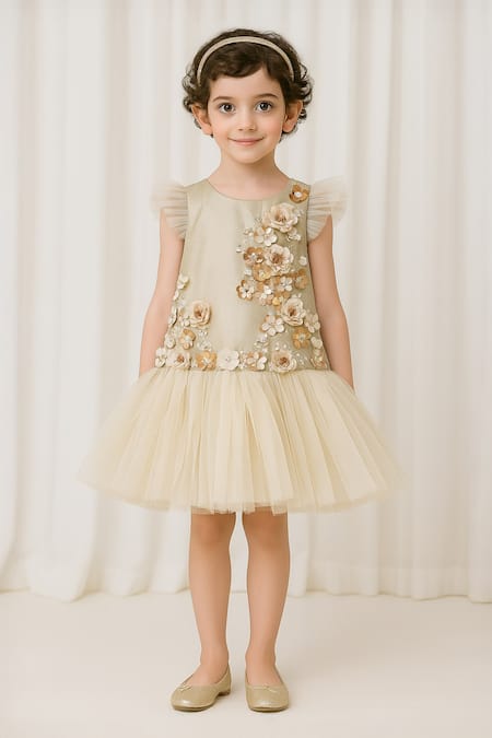 A Little Fable Floral Applique Shimmer Dress 