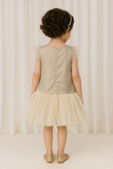 A Little Fable Floral Applique Shimmer Dress 