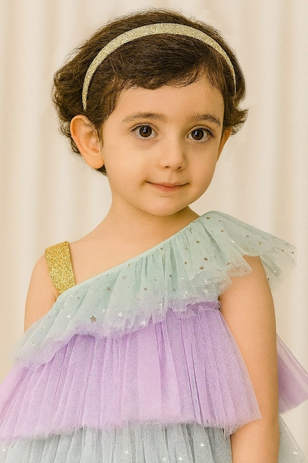 Buy_A Little Fable_Multi Color Tulle Sequins Ruffled Tiered One Shoulder Dress _Online_at_Aza_Fashions