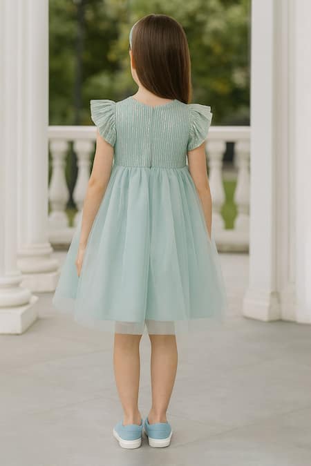A Little Fable Sequined Bow Embellished Tulle Dress 