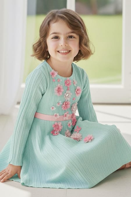 A Little Fable Ribbed Floral Applique Dress 