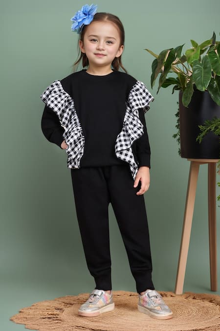 Petite Pomme Checkered Frilled Top & Jogger Set 