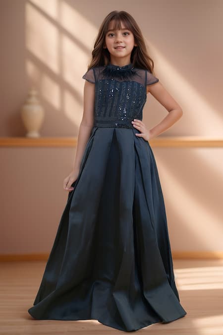 Petite Pomme Flared Sequin Embroidered Gown 