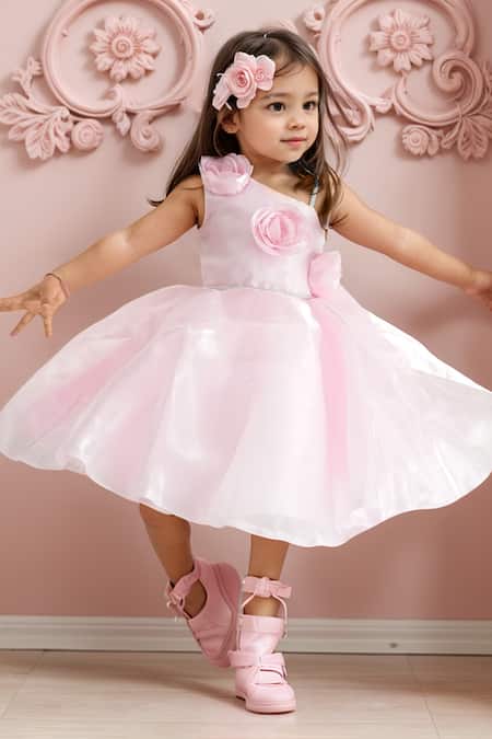 Petite Pomme Pink Floral Applique Frock 