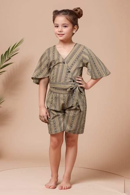 Petite Pomme Stripe Print Wrap Top & Shorts Set 