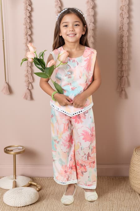 Petite Pomme Floral Print Top & Palazzo Set 