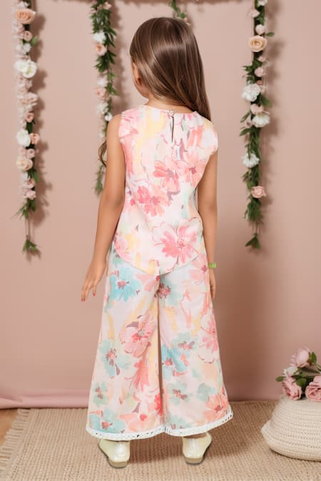 Petite Pomme Floral Print Top & Palazzo Set 