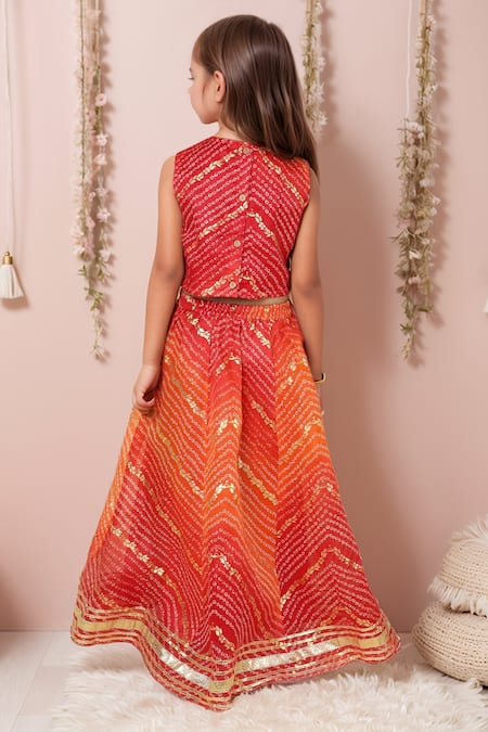 Petite Pomme Maroon Kota Doria Embellished Lehenga Set 