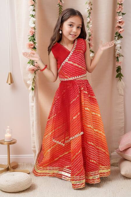 Buy_Petite Pomme_Maroon Polyester Gota Patti, Sequins Doria Embellished Lehenga Set _Online_at_Aza_Fashions