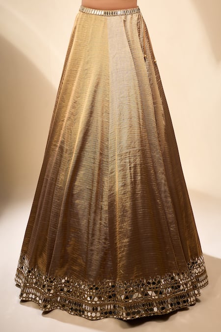 Seema Gujral_Gold Mirrors, Embroidery V-neck Blouse Lehenga Set _at_Aza_Fashions