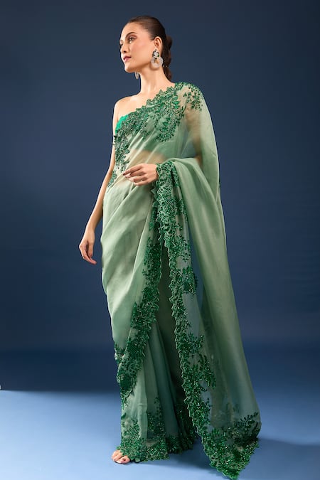 Anushree Reddy Green Embroidery, Sequins Saree With Unstitched Blouse Piece Online at Aza Fashions Anushree Reddy_Green Embroidery, Sequins Saree With Unstitched Blouse Piece _Online_at_Aza_Fashions
