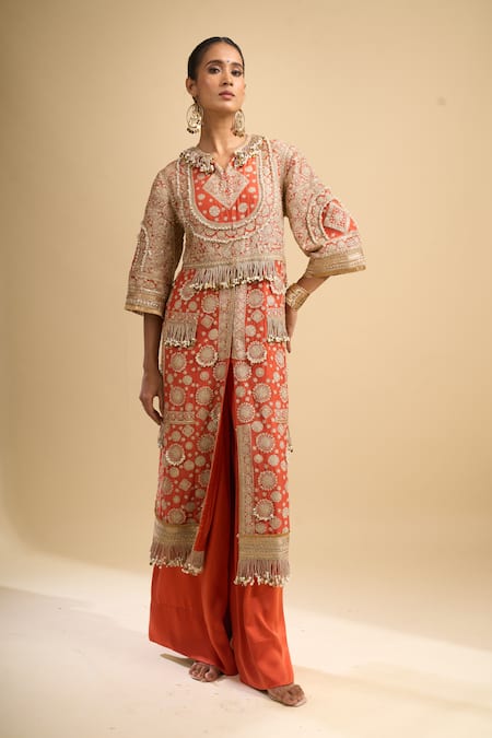 Anamika Khanna Embroidered Front Open Kurta & Palazzo Set