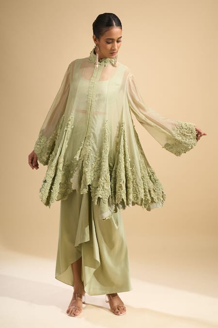Anamika Khanna Embroidered Cape & Draped Skirt Set
