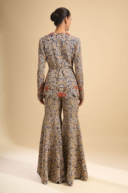 Anamika Khanna Floral Embroidered Peplum Jacket & Sharara Set 