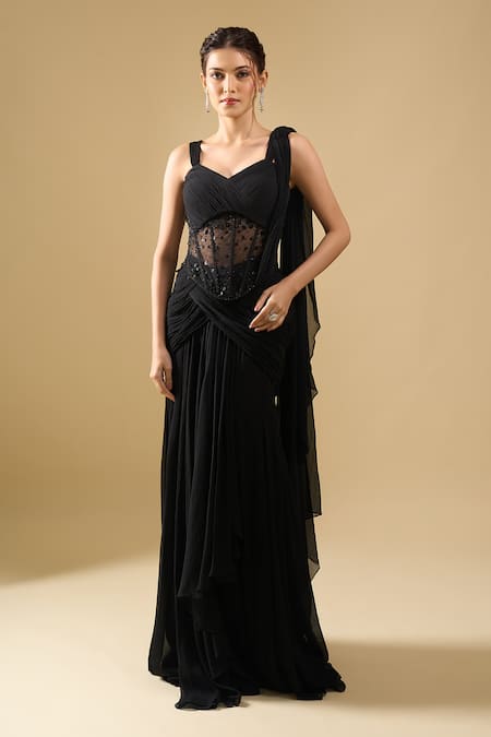 Tarun Tahiliani Pre-Draped Concept Saree Set With Corset Belt 
