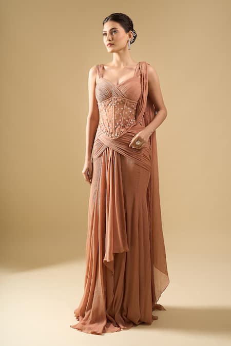 Tarun Tahiliani Pre-Draped Concept Saree Set With Corset Belt 