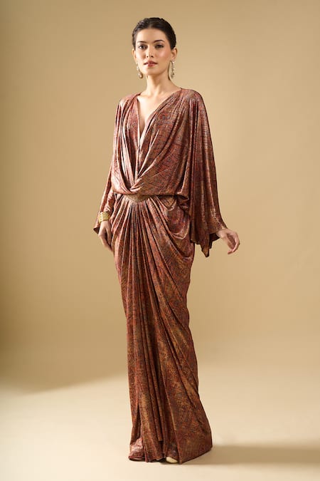 Tarun Tahiliani Printed Draped Dress 
