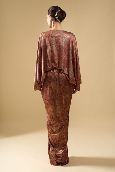 Tarun Tahiliani Printed Draped Dress 