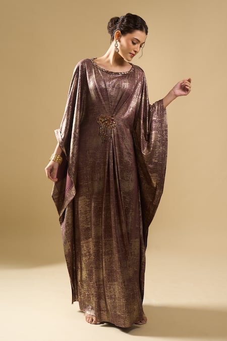 Tarun Tahiliani Shimmer Printed Draped Dress 