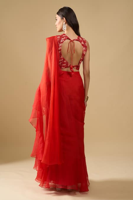 Archana Shah Pre-Draped Ruffle Saree With Sequin Blouse 