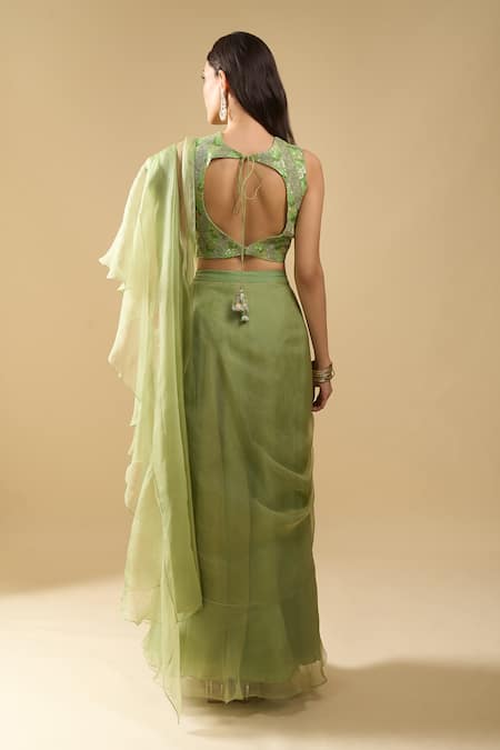 Archana Shah Pre-Draped Ruffle Saree With Sequin Blouse 
