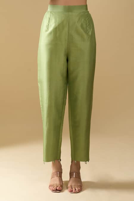 Buy_Archana Shah_Green Embroidery, Metallic Thread Halter Neck Zardozi Kurta Set _Online_at_Aza_Fashions