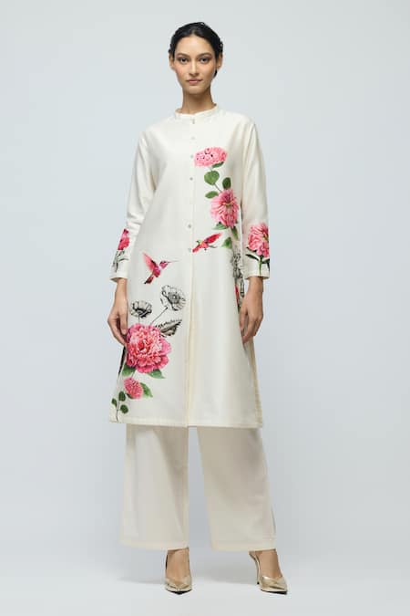 Balance By Rohit Bal Floral Print Chanderi Tunic With Palazzo 