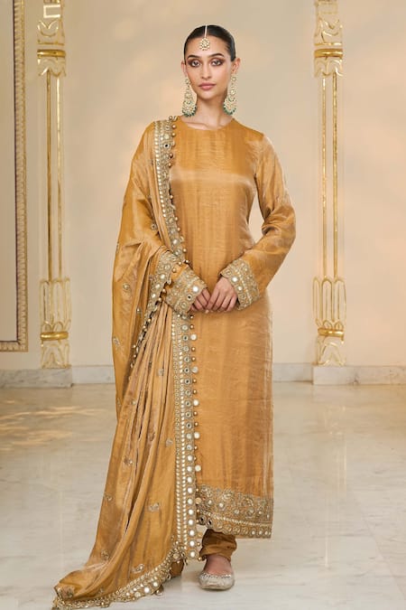 Arpita Mehta Tissue Hand Embroidered Long Kurta Churidar Set 