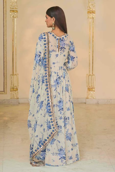 Arpita Mehta Bloom Print Anarkali Set With Hand Embroidery 