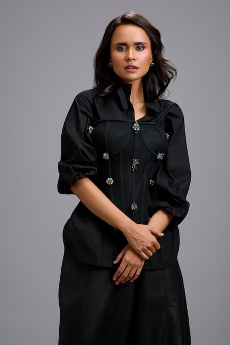 Deepika Arora Rhinestone Embellished Corset & Shirt Set 