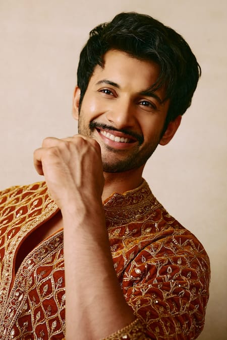 Buy_Punit Balana_Orange Velvet, Linen, Satin Embroidery Marodi Work Kurta Set _Online_at_Aza_Fashions