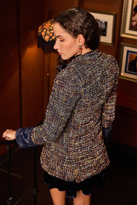 Label Deepika Nagpal Alison Tweed Blazer & Satin Bow Tie Dress 