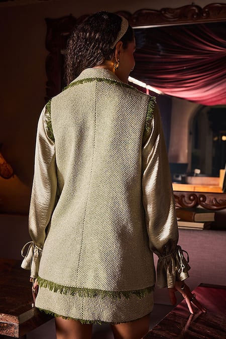 Label Deepika Nagpal Everett Tweed Gilet Jacket Skirt Set 