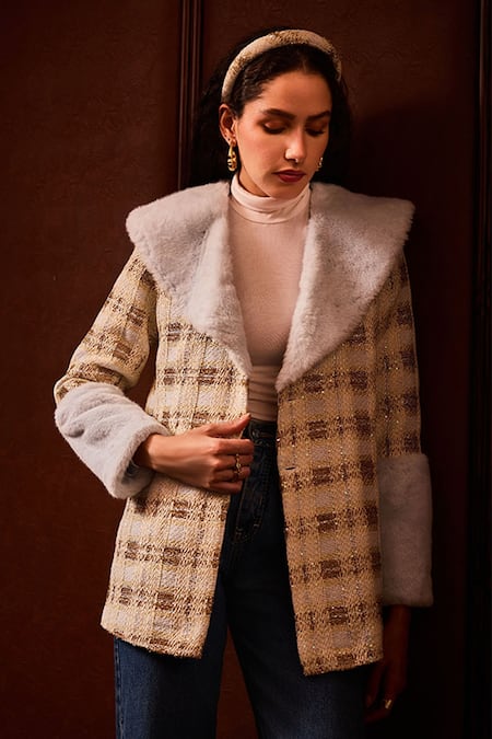 Label Deepika Nagpal Heather Tweed Jacket With Belt 