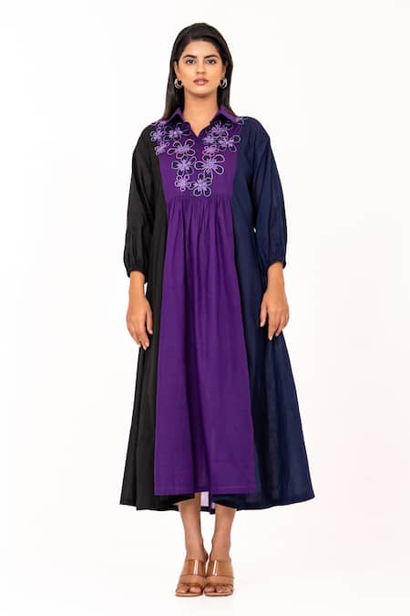 K-Anshika Colorblock Resham Embroidered Midi Dress 