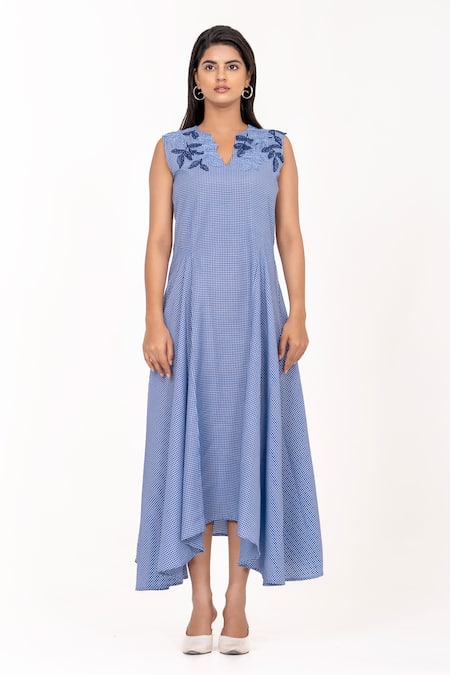 K-Anshika Gingham Resham Embroidered Midi Dress 