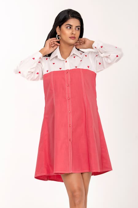 K-Anshika Resham Heart Embroidered Shirt Dress 